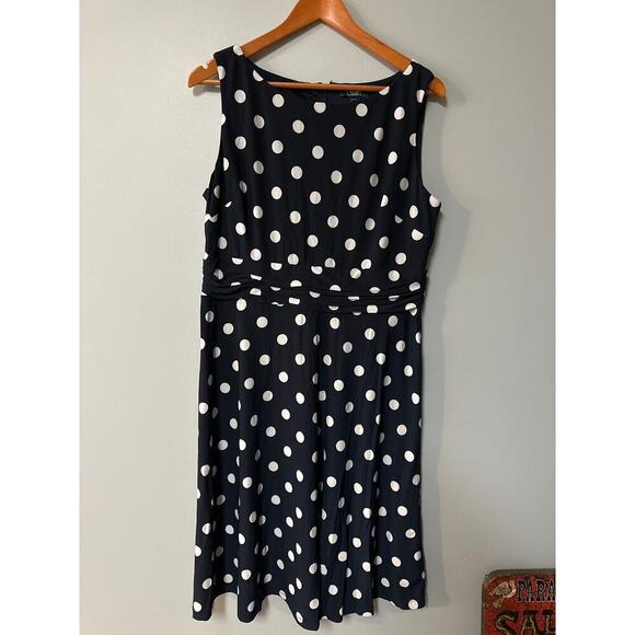 Womens Size XL Chaps Navy and White Polka Dot Dress - Picture 1 of 5